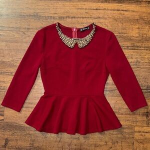 Peplum Long Sleeve with Beaded Collar
